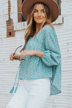 Load image into Gallery viewer, Floral Print Drawstring High Low V Neck Blouse

