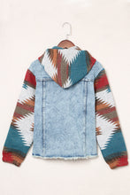 Load image into Gallery viewer, Multicolor Aztec Print Frayed Hem Denim Jacket
