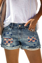 Load image into Gallery viewer, Star American Flag Patchwork Distressed Denim Shorts
