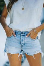 Load image into Gallery viewer, High Waist Distressed Washed Denim Shorts
