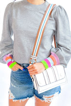 Load image into Gallery viewer, Crew Neck Colorful Striped Cuffs Puff Sleeves Sweater
