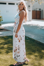 Load image into Gallery viewer, Striped Floral Print Sleeveless Maxi Dress with Pocket
