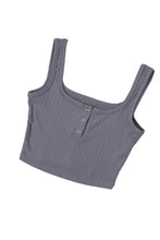 Load image into Gallery viewer, Grey Ribbed Knit Henley Crop Tank
