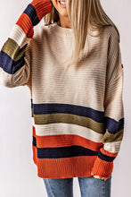 Load image into Gallery viewer, Buttoned Shoulder Drop Shoulder Striped Sweater
