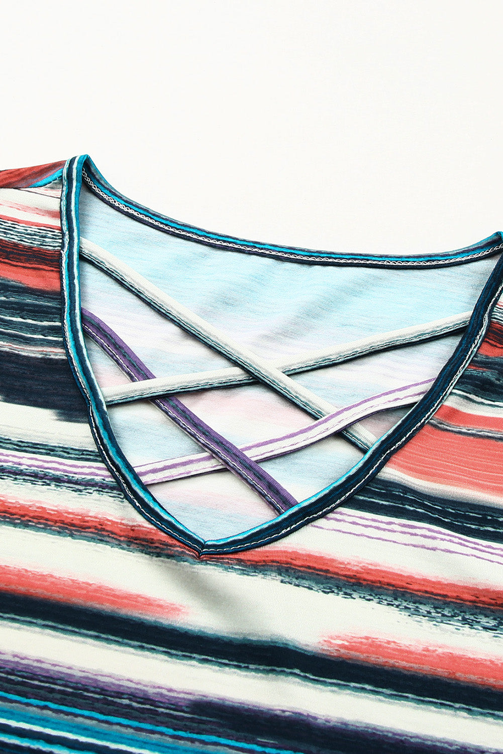 Multicolor Striped Crisscross Neck Short Sleeve Top