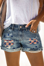 Load image into Gallery viewer, Star American Flag Patchwork Distressed Denim Shorts
