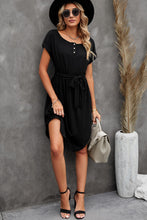 Load image into Gallery viewer, Buttons Crewneck Lace-up High Waist Mini Dress

