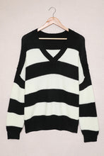 Load image into Gallery viewer, Black Black Plus Size Colorblock V Neck Loose Sweater
