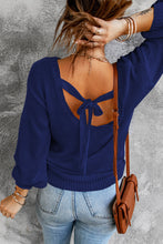 Load image into Gallery viewer, Drop Shoulder Back Cut-out Sweater with Tie
