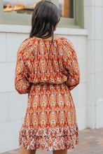 Load image into Gallery viewer, Western Pattern Print Lantern Sleeve Drawstring Mini Dress
