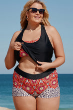 Load image into Gallery viewer, Black Black Floral Leopard Plus Size Tankini with Vest

