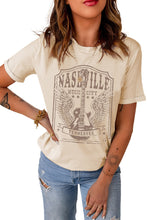 Load image into Gallery viewer, Khaki NASHVILLE Letter Guitar Graphic Print Short Sleeve T Shirt
