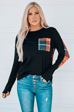 Load image into Gallery viewer, Plaid Patchwork Pocket Long Sleeve Top
