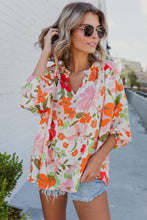 Load image into Gallery viewer, Blooming Flowers Frill Trim Puff Sleeve Blouse
