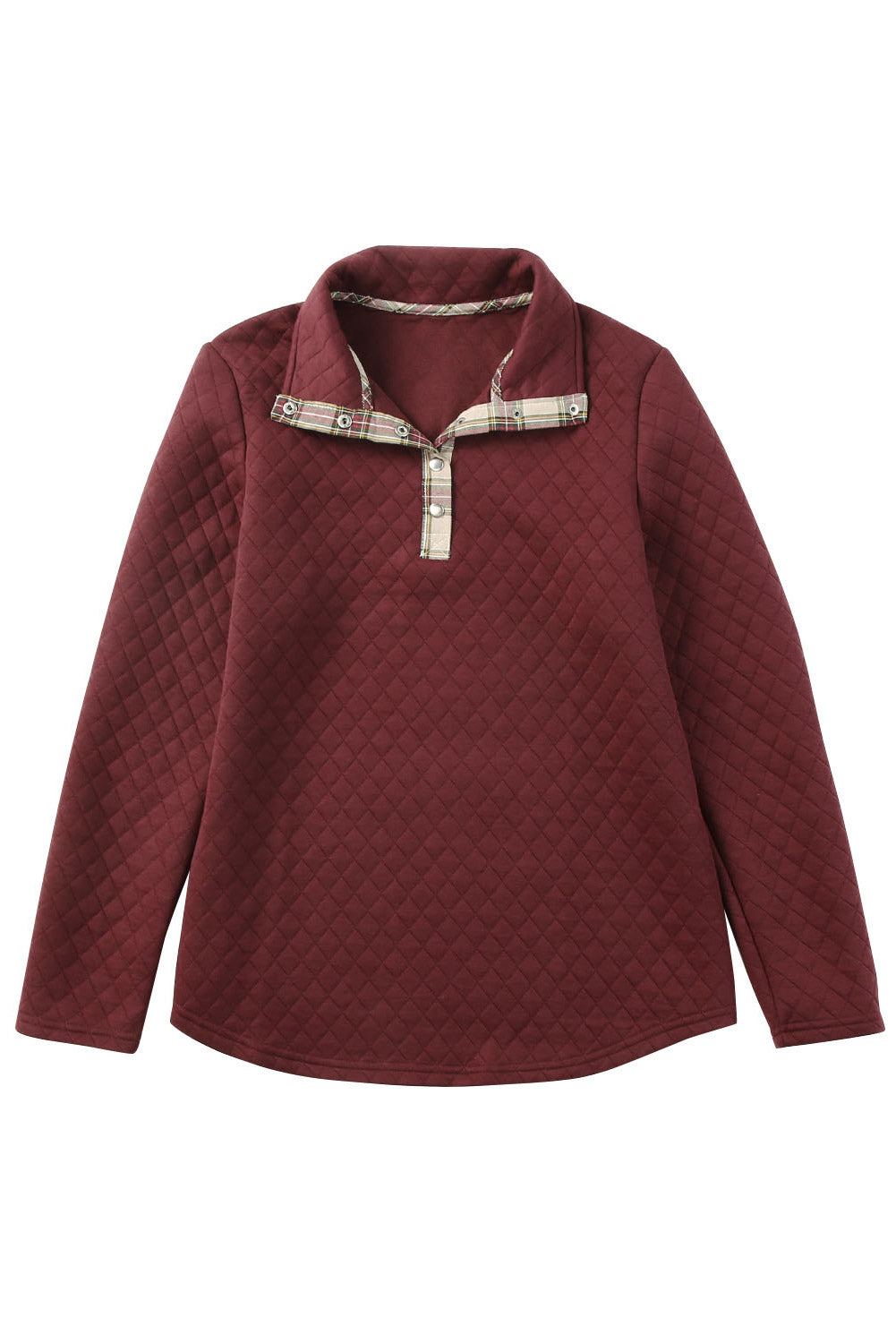 Red Geometric Texture Plaid Trim Sweatshirt