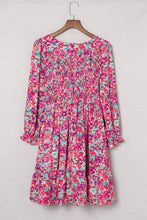 Load image into Gallery viewer, Smocked V Neck Puffy Sleeve Floral Dress
