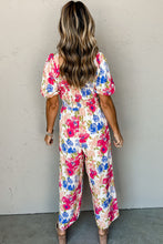 Load image into Gallery viewer, Multicolor Floral Print Smocked Puff Sleeve Jumpsuit

