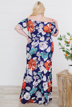 Load image into Gallery viewer, Green Off-the-shoulder Floral Print Plus size Maxi Dress
