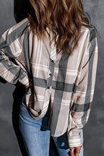 Load image into Gallery viewer, Khaki High Low Brushed Plaid Oversize Shacket
