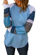 Load image into Gallery viewer, Color Block Long Sleeves Blue Pullover Top
