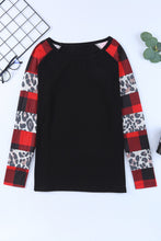 Load image into Gallery viewer, Off Shoulder Plaid&amp;Leopard Print Long Sleeve Top
