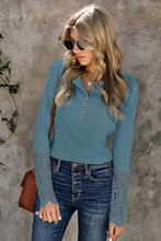 Load image into Gallery viewer, Crochet Lace Hem Sleeve Button Top
