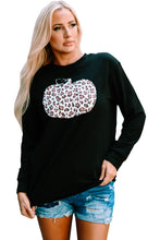Load image into Gallery viewer, Halloween Animal Print Pumpkin Graphic Black Sweatshirt
