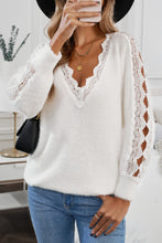 Load image into Gallery viewer, Lace Splicing V Neck Pullover Sweater
