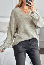 Load image into Gallery viewer, Khaki V neck Drop Shoulder Knitted Sweater
