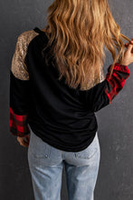 Load image into Gallery viewer, Crewneck Lantern Sleeve Plaid Sequin Splicing Pullover Sweatshirt
