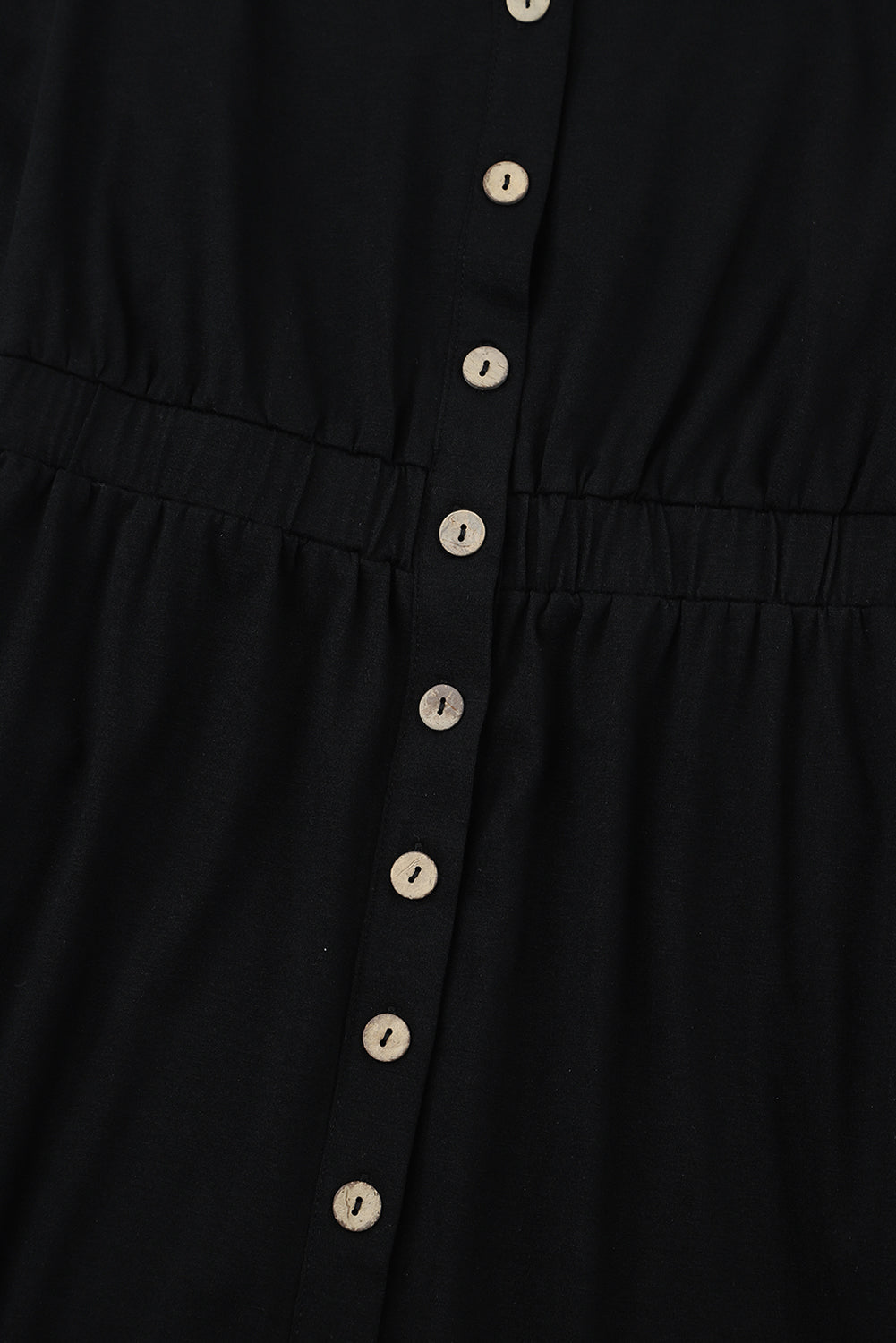 Black Button Up High Waist Long Sleeve Dress