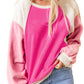 Rose Colorblock Long Sleeve Pullover Fleece Sweatshirt