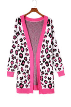 Load image into Gallery viewer, Leopard Ribbed Trim Knitted Open Front Long Cardigan
