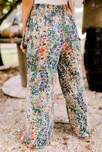 Load image into Gallery viewer, Multicolor Floral Print Shirred High Waist Wide Leg Casual Pants
