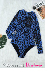 Load image into Gallery viewer, Leopard Print Zipper Cut-out Rash Guard Swimsuit
