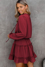 Load image into Gallery viewer, V Neck Long Sleeve Ruffle Tiered Mini Dress
