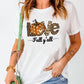 White LOVE Leopard Pumpkin Graphic Print Crew Neck T Shirt