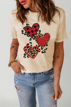 Load image into Gallery viewer, Khaki Heart-shaped Leopard Sequin Print Graphic T Shirt

