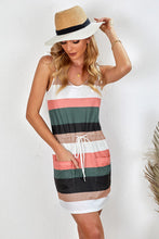 Load image into Gallery viewer, Spaghetti Straps Striped Drawstring Waist Mini Dress
