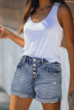 Load image into Gallery viewer, High Rise Button Fly Distressed Denim Shorts
