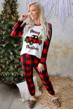 Load image into Gallery viewer, Christmas Pattern Plaid Color Block Two Piece Lounge Set
