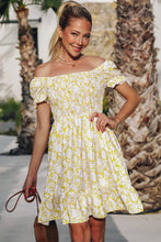 Load image into Gallery viewer, Shirred Flounce Off Shoulder Floral Dress
