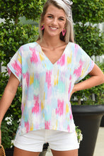 Load image into Gallery viewer, Multicolor Abstract Print V Neck Dolman Blouse
