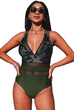 Load image into Gallery viewer, Army Green Camo Patchwork One Piece Swimsuit
