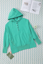 Load image into Gallery viewer, Turquoise Batwing Sleeve Pocketed Henley Hoodie
